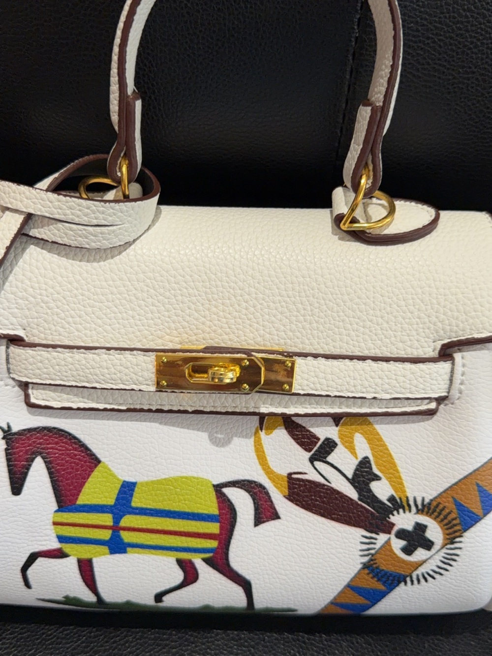 Source Unknown White Printed Top-Handle Satchel with Gold Hardware - Picture 2 of 7